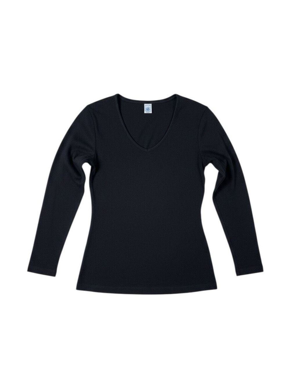 Petit Bateau 100% Cotton V Neck T Shirt Long Sleeve Size 16 ANS US XS Black
